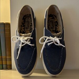 New Tommy Bahama Old Maui Navy Blue Canvas Boat Shoes